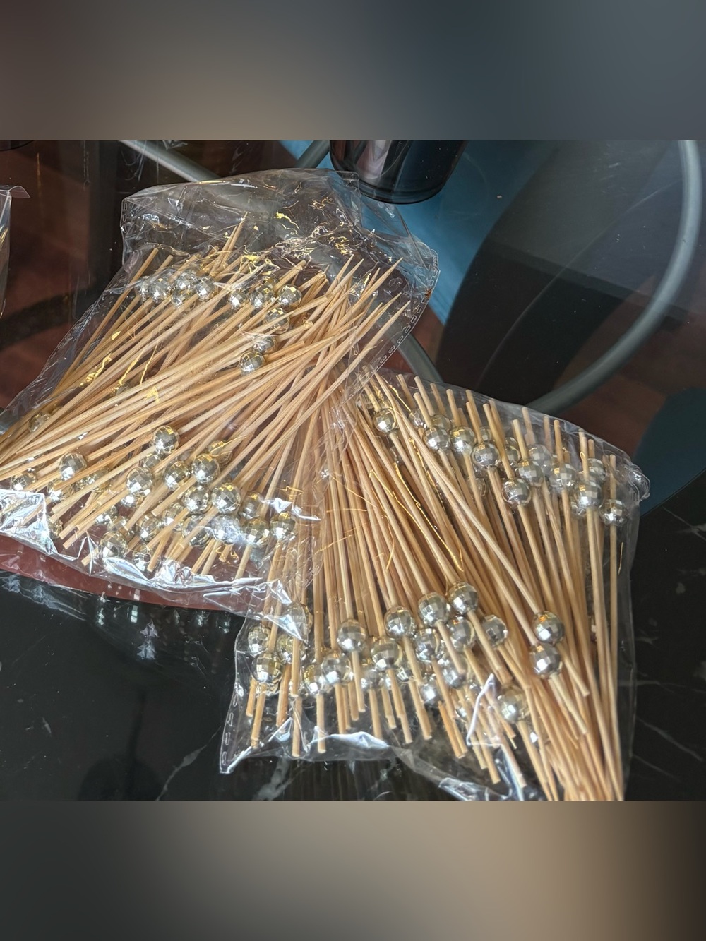 158 Gold Bead Bamboo Cocktail Picks 4.7” length Use for Appetizer Skewers NWOT